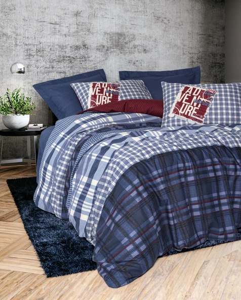 Cotton Box Masculine Çift Kişilik Nevresim Takımı Roger Lacivert ürün görseli 1