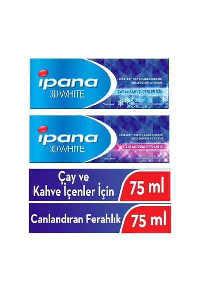 İPANA İPANA 3 Boyutlu Beyazlık Canlandıran Ferahlık + 3 Boyutlu Beyazlık Çay Kahve Içenler Diş Macunu 75 Ml