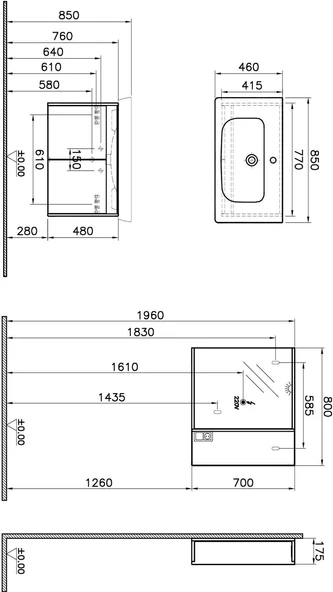 Vitra Step 85 cm Beyaz Banyo Dolabı Takımı 61532 - 2