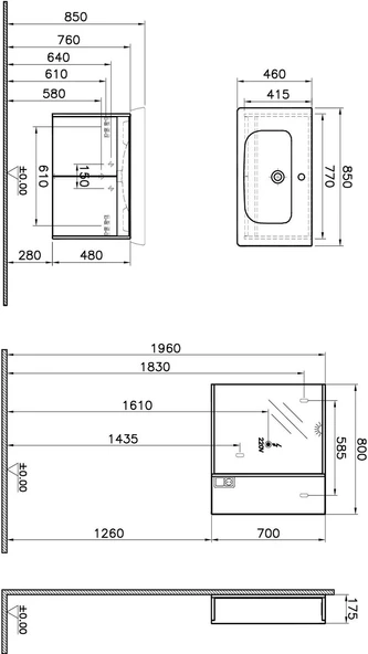 Vitra Step 85 cm Tik Banyo Dolabı Takımı 61533 - 2