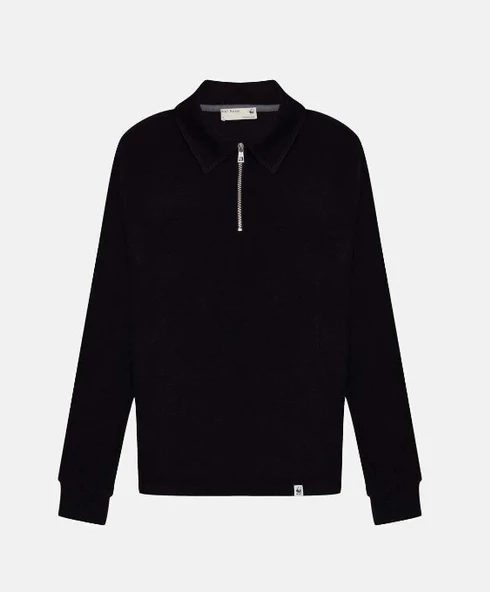 WWF Basic Super Soft Çeyrek Fermuarlı Sweatshirt - Siyah