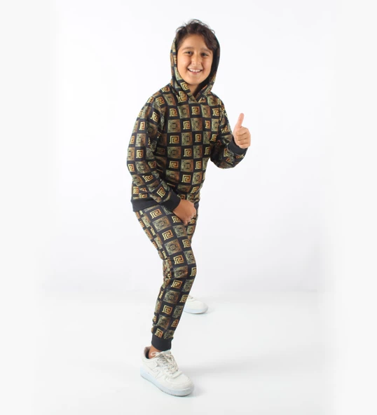 Triliya Dijital Baskılı Kapşonlu Mevsimlik Eşofman Takımı – Lüks Tasarım, 4-12 Yaş - 2