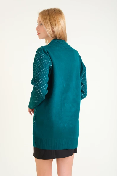 Kadın Çift Düğmeli Triko Hırka Zümrüt - 6