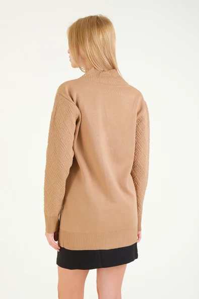 Kadın Çift Düğmeli Triko Hırka Vizon - 6