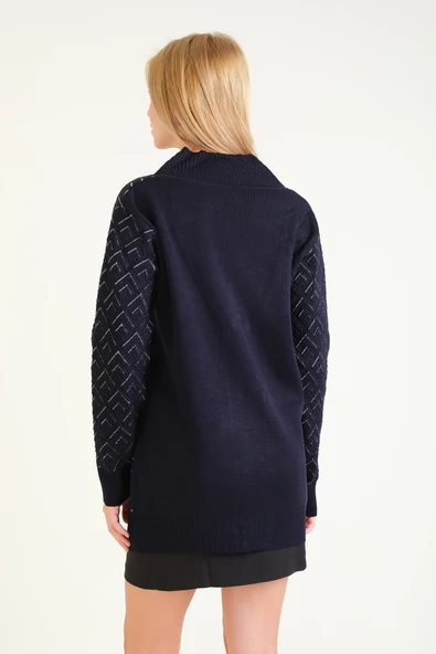 Kadın Çift Düğmeli Triko Hırka Lacivert - 6