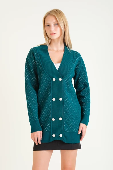 Kadın Çift Düğmeli Triko Hırka Zümrüt - 2