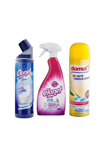 DİVERSEY DİVERSEY Clonet Klozet Temizleyici 750 Ml +banyo Kireç Sökücü Sprey 750 Ml + Domol Tuvalet Köpüğü 500 Ml