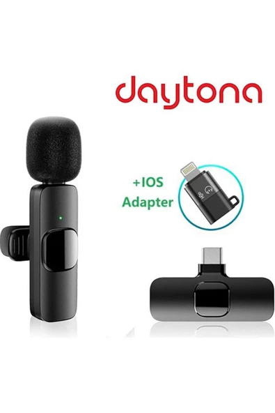 Daytona K9 Type-c Lightning Wireless Dönüştürücülü Android Telefon Tablet Ipad Yaka Mikrofonu