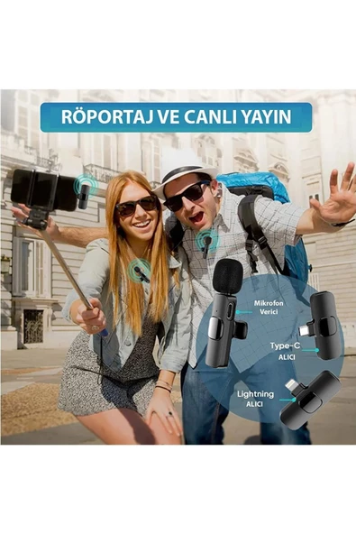 Daytona K9-D2 Lightning-TYPE-C Wireless (Kablosuz Mikrofon) Dönüştürücülü Çiftli Yaka Mikrofonu - 5