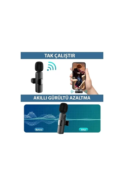 Daytona K9/t2 Type-c Wireless (kablosuz Mikrofon) Tak Çalıştır Android Telefon Çiftli Yaka Mikrofonu - 3