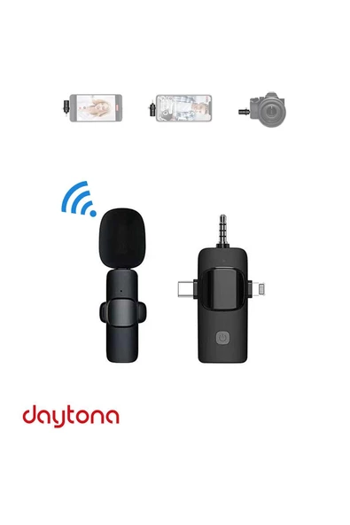 Daytona K9 Wireless 3ın1 Kablosuz Type-c - Lightning -3,5mm Jak Tekli Yaka Mikrofonu K9-c1