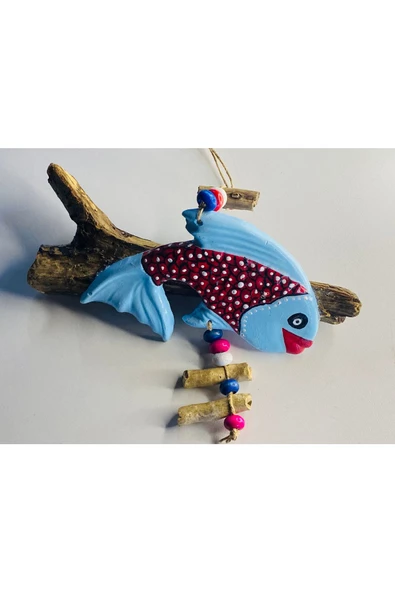 Daytona Kütükte Balık Dekoratif Duvara Asılabilir-balkon-oda Süsleme Dekoru(kırmızı-mavi) - 3