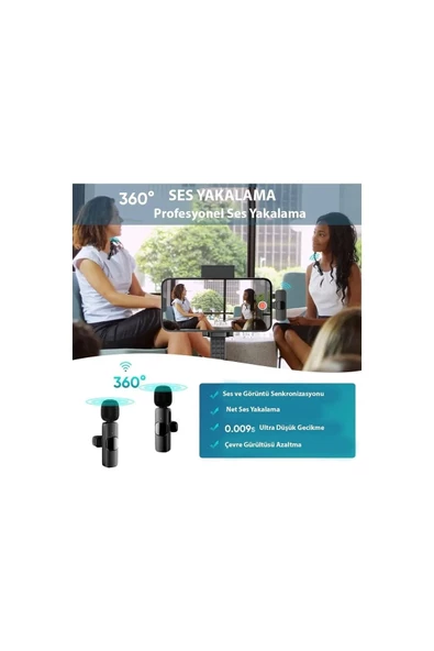 Daytona K9/t2 Type-c Wireless (kablosuz Mikrofon) Tak Çalıştır Android Telefon Çiftli Yaka Mikrofonu - 4
