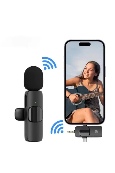 Daytona K9 Wireless 3ın1 Kablosuz Type-c - Lightning -3,5mm Jak Tekli Yaka Mikrofonu K9-c1 - 3