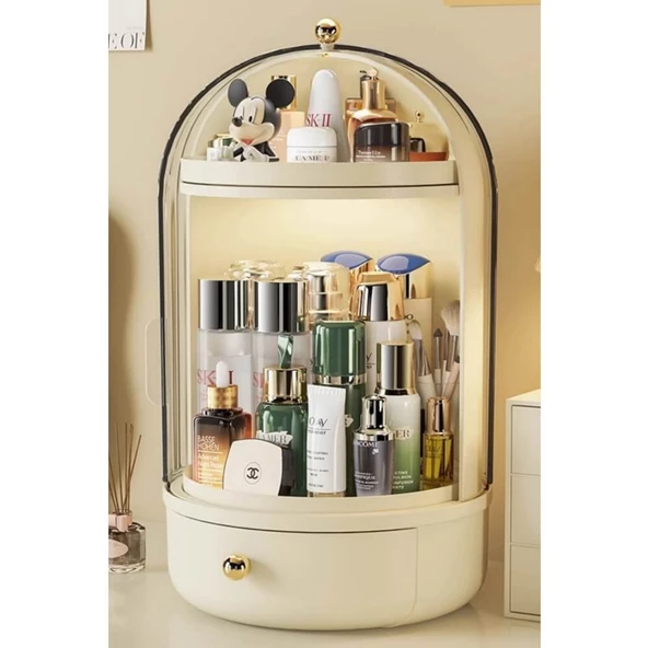Piev House by House Glow Vitrin 360 Döner Standlı Çekmeceli Raflı Hazneli Makyaj Kozmetik Organizer - 2