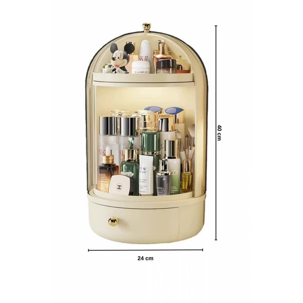 Piev House by House Glow Vitrin 360 Döner Standlı Çekmeceli Raflı Hazneli Makyaj Kozmetik Organizer - 4