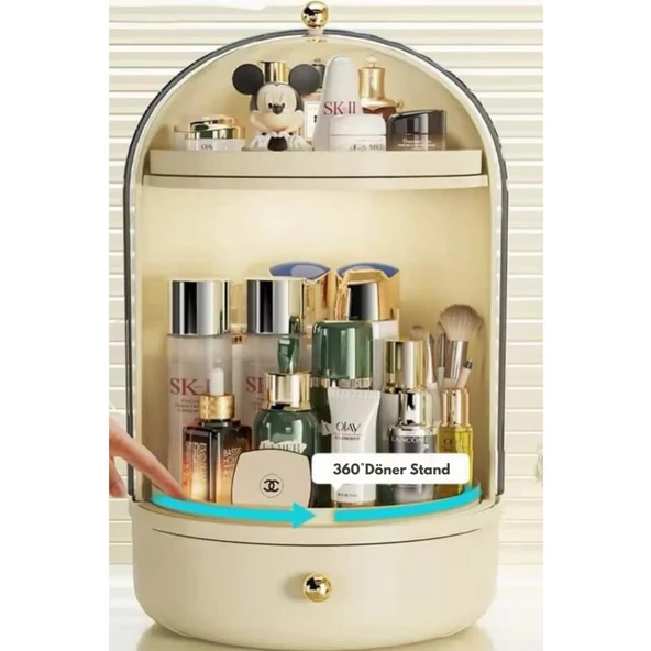 Piev House by House Glow Vitrin 360 Döner Standlı Çekmeceli Raflı Hazneli Makyaj Kozmetik Organizer - 5