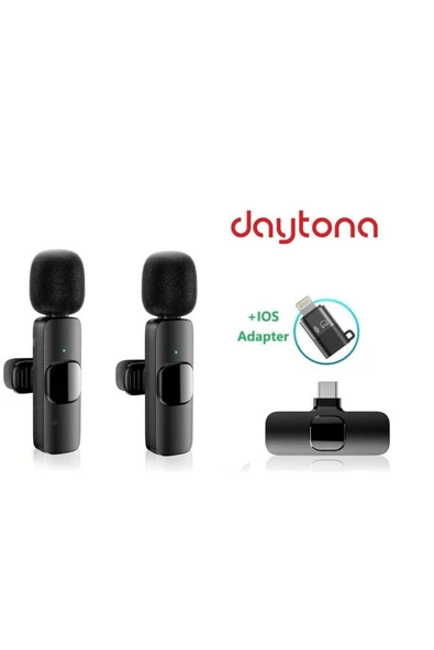 Daytona K9-D2 Lightning-TYPE-C Wireless (Kablosuz Mikrofon) Dönüştürücülü Çiftli Yaka Mikrofonu