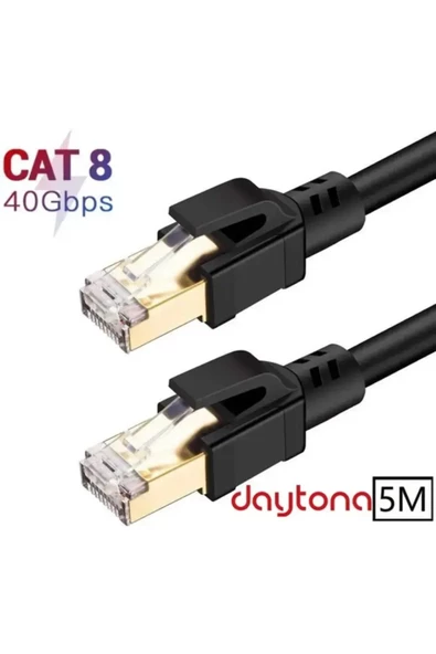 Daytona Cat8 Gıgabıt 40gbps S/ftp 2000mhz Altın Uçlu Yüksek Hızlı Internet Kablosu (5 METRE) A5216