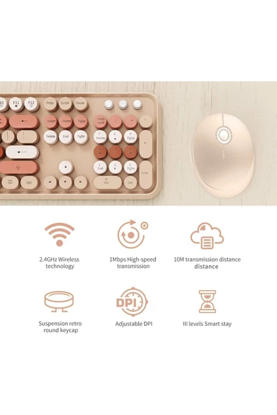 Daytona Mofii Sweet 104 tuşlu PC Notebook Macbook Uyumlu Renkli Klavye Mouse Set Kahve - 4