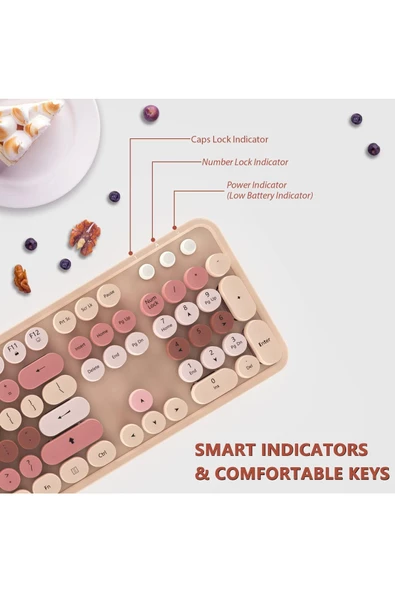 Daytona Mofii Sweet 104 tuşlu PC Notebook Macbook Uyumlu Renkli Klavye Mouse Set Kahve - 3