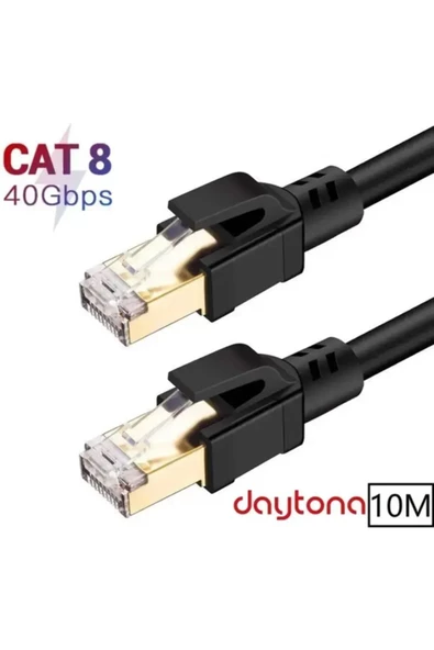 Daytona Cat8 Gıgabıt 40gbps S/ftp 2000mhz Altın Uçlu Yüksek Hızlı Internet Kablosu (10 METRE) A5217