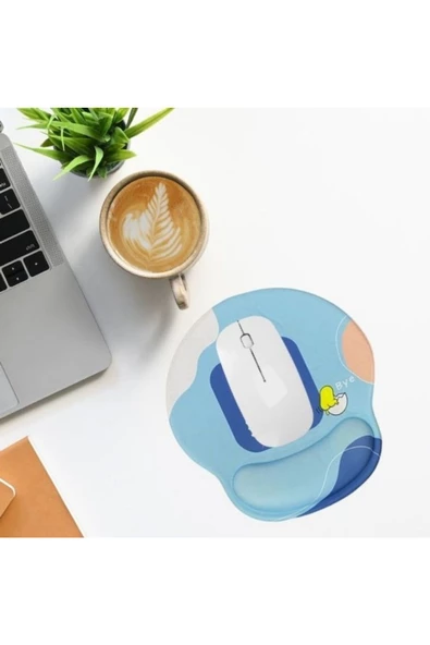 Daytona Desenli Ergonomik Desenli Mouse Pad Ve Bilek Desteği Set - Mavi-civciv - 2