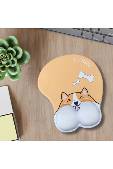 Daytona Desenli Ergonomik Desenli Mouse Pad - Turuncu - Corgi - 3