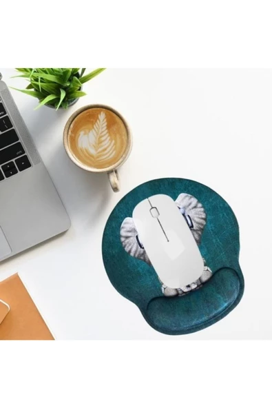 Daytona Desenli Ergonomik Desenli Mouse Pad Ve Bilek Desteği Set Yeşil - Fil Desenli - 2