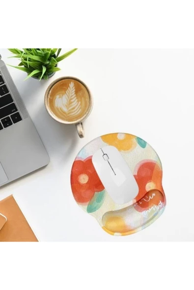 Daytona Desenli Ergonomik Desenli Mouse Pad Ve Bilek Desteği Set - Beyaz-çiçekli - 2