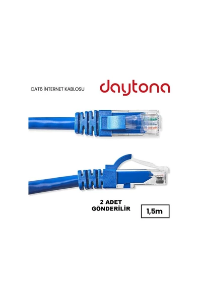 Daytona Cat6 Gigabit Internet Ethernet 10gbps Rj45 Lan Kablosu 1,5 Metre (2 ADET) A5208