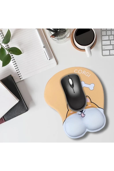 Daytona Desenli Ergonomik Desenli Mouse Pad - Turuncu - Corgi - 4