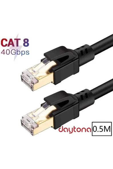 Daytona Cat8 Gıgabıt 40gbps S/ftp 2000mhz Altın Uçlu Yüksek Hızlı Internet Kablosu (0,5 METRE) A5213