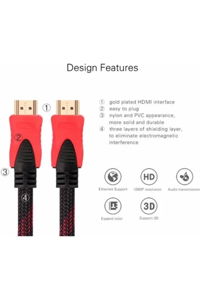 Daytona A4240 4K HDMI Kablosu 1.4b Ethernet Destekli 3D HDMI Görüntü Kablosu (3 Metre) - 5