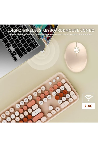 Daytona Mofii Sweet 104 tuşlu PC Notebook Macbook Uyumlu Renkli Klavye Mouse Set Kahve - 5