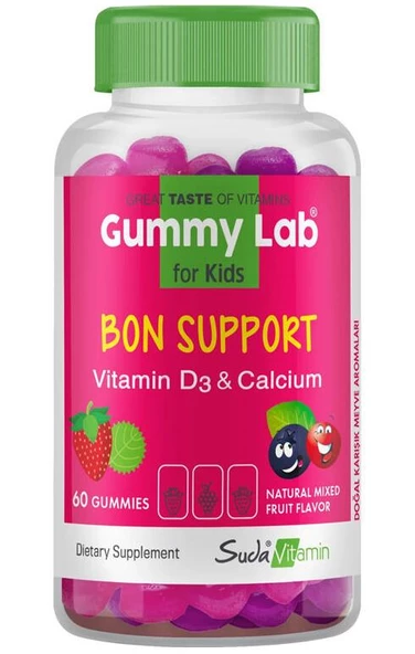 Gummy Lab Bon Support Çocuk Vitamin D3 Calcium 60 Gummies | Karışık Meyve Aromalı