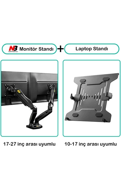 North Bayou Nb F160l Ayarlanabilir Amortisörlü Laptop Standı Ve Ergonomik Monitör Standı - Tutucu 17 Siyah - 5