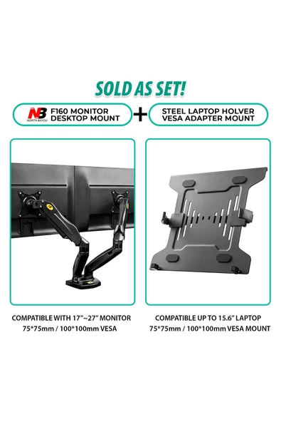 Daytona North Bayou Nb F160l Amortisörlü 17"-27" Monitör Tutucu Ve 10"-17" Laptop Standı 2023 Yeni Tasarım - 4