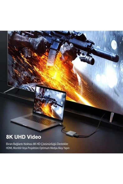 Daytona Dp-01 Type-c To Displayport Multifunction 8k 60hz Çevirici Dönüştürücü Aktarıcı Adaptör - 3