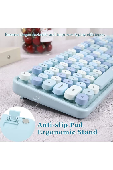 Daytona Mofii Sweet 104 tuşlu PC Notebook Macbook Uyumlu Renkli Klavye Mouse Set Mavi - Resim 5