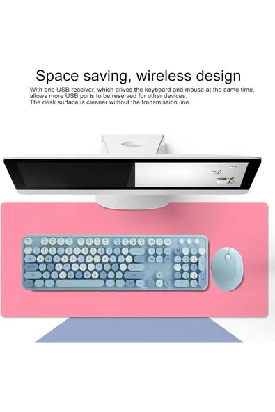 Daytona Mofii Sweet 104 tuşlu PC Notebook Macbook Uyumlu Renkli Klavye Mouse Set Mavi - Resim 4