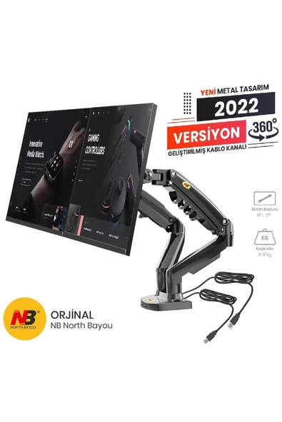 Daytona Nb F160 17-27" Çift Kol 2-9 Kg Amortisörlü Monitör Standı Yeni Versiyon - 2