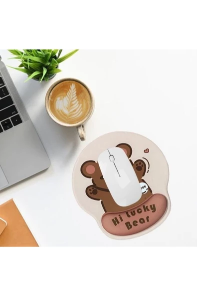 Daytona Desenli Ergonomik Desenli Mouse Pad Ve Bilek Desteği Set - Pembe-ayıcık - 2