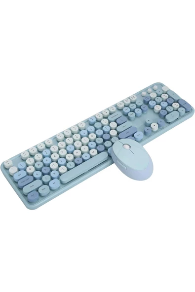 Daytona Mofii Sweet 104 tuşlu PC Notebook Macbook Uyumlu Renkli Klavye Mouse Set Mavi - Resim 2