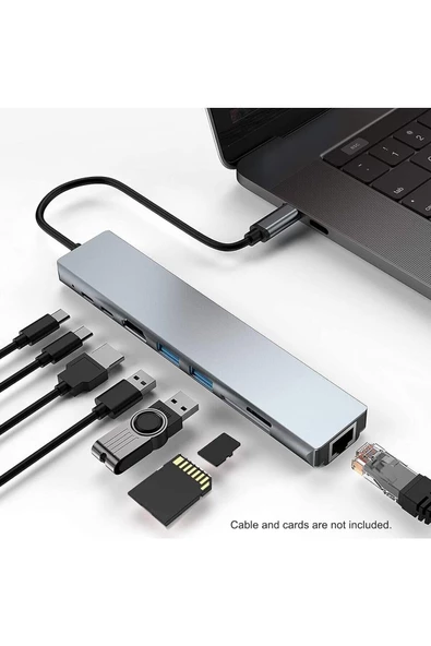 Daytona Cf04 Macbook Uyumlu Type-c To 4k Hdmı Usb 3.0 Ethernet 8ın1 Çevirici Hub Adaptör - 3