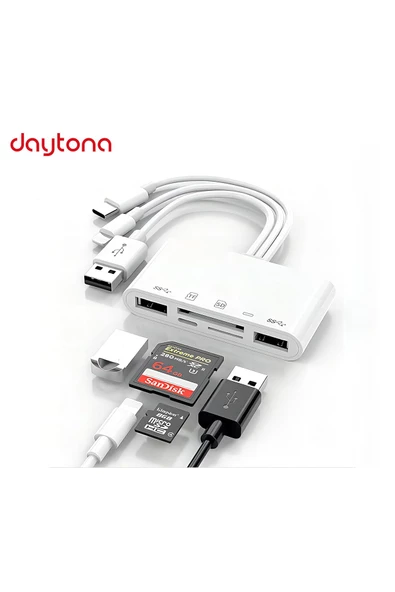 Daytona Nk1032 Pro Type-c Lightning Usb-a To 2x Usb3.0 Sd Tf Pd Kart Okuyucu Çevirici Hub Adaptör