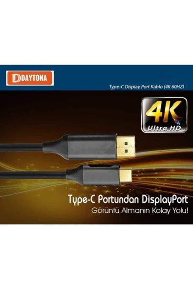 Daytona Görüntü Aktarım Kablosu K-01 Type-c To Display Port Dp 4k Hd 60hz -1.8m - 4