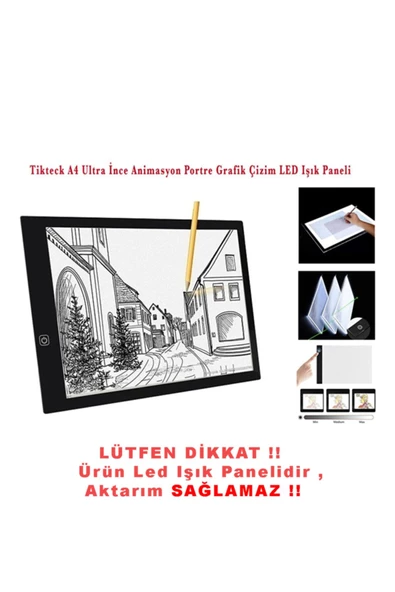 Tikteck A4 Led Ultra Ince Animasyon, Çizgi Film, Portre, Dövme Grafik Çizim Tableti