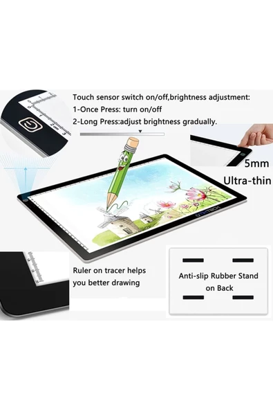 Tikteck A4 Led Ultra Ince Animasyon, Çizgi Film, Portre, Dövme Grafik Çizim Tableti - 6