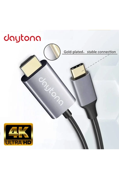 Daytona Ch-01 Type-C To 4K Ultra Full Hd Hdmı Usb-C Tak Çalıştır Görüntü Aktarım Kablosu-2M